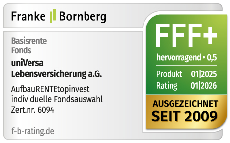 Franke Bornberg zeichnet universa AufbauRENTEtopinvest individuelle Fondsauswahl mit hervorragend aus. seit 2009