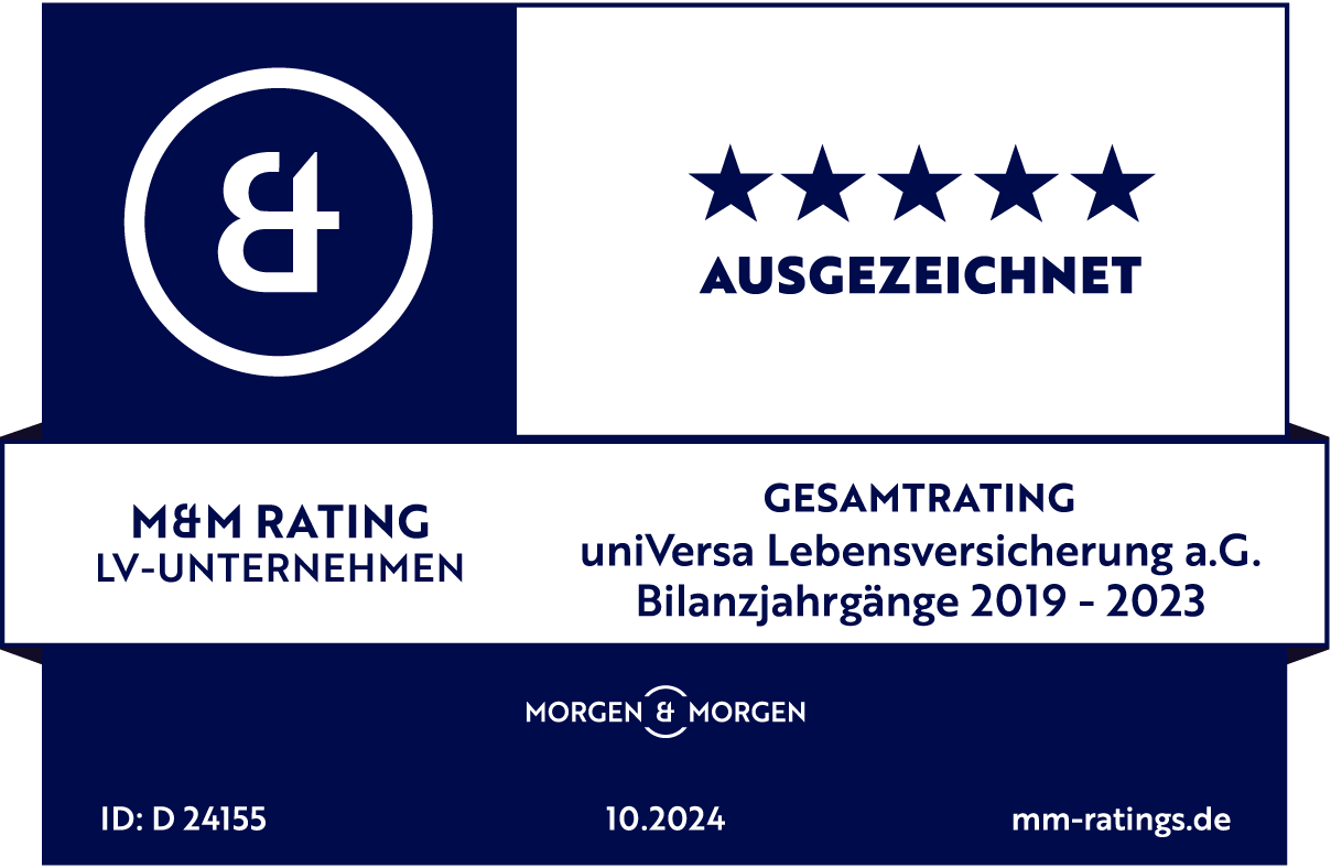 Siegel M&M Rating LV-Unternehmen. Fünf Sterne für die uniVersa Lebensversicherung