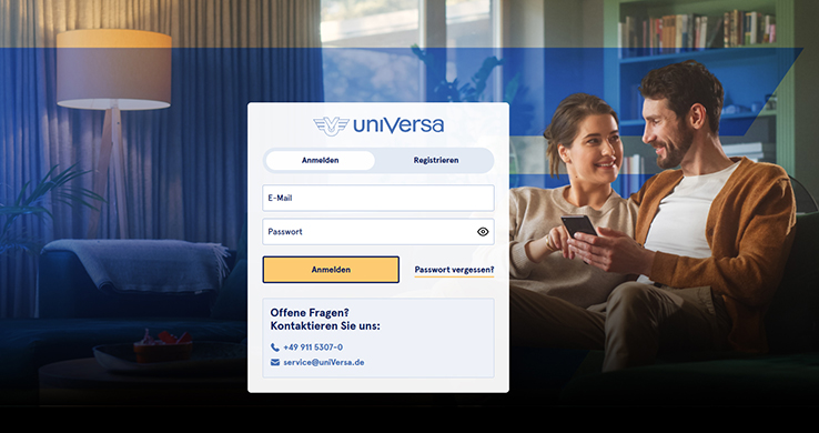 Screenshot der uniVersa Kundenportal Startseite