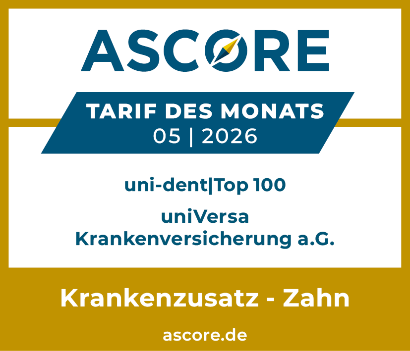 Qualitätssiegel von Ascore für universa Krankenvollversicherung Kompaktschutz Top Privat 300. Ausgezeichnet mit herausragend