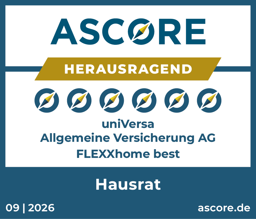 Ascore zeichnet FLEXXhome best Hausrat der universa Allgemeine Versicherung aG 'herausragend' aus